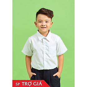 Áo sơ mi đồng phục học sinh nam cấp 1, tiểu học, lớp 1, áo trắng đi học cho bé trai, thoáng mát, thấm hút mồ hôi, ít nhăn - DPT001 trắng túi bên - 7Y 24-