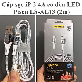 Mua Cáp sạc và truyền dữ liệu siêu bền cho ip có đèn LED dòng sạc 2.4A Pisen Wolf Claw LS-AL13 (2m) _ Hàng chính hãng