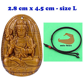Mặt Phật Đại thế chí đá mắt hổ 4.5 cm kèm vòng cổ dây dù nâu - mặt dây chuyền size lớn - size L, Mặt Phật bản mệnh