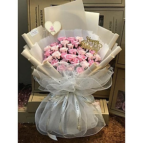 Mua Bó hoa Sáp 40 bông  hoa 4 lớp cao cấp. KT 70x50cm.