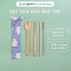 Mua Set thìa đũa ống hút gỗ tre Ecobuff tái sử dụng kèm túi vải thân thiện với môi trường phân huỷ sinh học - Made in Vietna