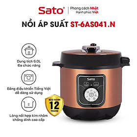 Nồi áp suất đa năng SATO 6AS041.N 6.0L - Nồi áp suất đa chức năng : nấu cơm, nấu cháo, hầm gân, ninh, súp, hấp, giữ ấm ... Dung tích : 6.0 lít phù hợp gia đình 4 - 6 người - Miễn phí vận chuyển toàn quốc - Hàng chính hãng