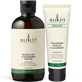 Bộ Đôi Làm Sạch Da Sukin Signature Nước Tẩy Trang Micellar Cleansing Water 250ml & Sữa Rửa Mặt Tạo Bọt Foaming Facial Cleanser 50ml