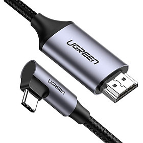 Cáp chuyển USB type C bẻ góc phải 90 độ ra 4K HDMI đầu kim loại chống nhiễu 2M màu đen Ugreen 50530 MM141 Hàng chính hãng