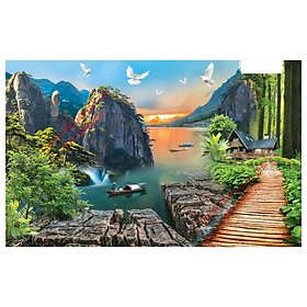 Tranh dán tường 3d phong cảnh Sơn Thuỷ Hữu Tình-decal dán tường-Huyền Chi-Đặt theo kích thước yêu cầu