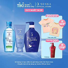 Bộ sản phẩm Senka làm sạch toàn diện (Sữa Tắm Senka Hương Linh Lan & Hoa Nhài 500ml + SRM Senka Perfect Whip 120g + Nước Tẩy Trang Senka Water Fresh 230 ml)