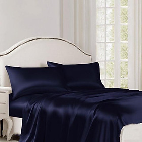 Bộ Ga Gối Phi Lụa 4 Món Cao Cấp Lan Bedding Màu Xanh Đen