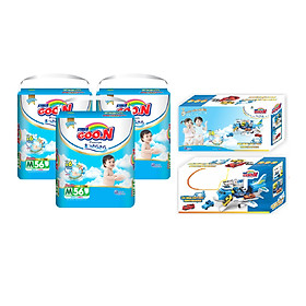 Combo 3 bịch tã quần Goo.N Premium gói cực đại size M56 (56 miếng) + Tặng 1 bộ đồ chơi mô hình máy bay (Màu ngẫu nhiên)