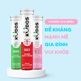 Combo Gia Đình - Viên Sủi Vitamin Canxi & D3 KUDOS KIDS + Viên Sủi KUDOS BONE + Viên Sủi KUDOS DAILY (20 viên/ Tuýp)