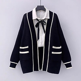 MS526 Áo khoác cardigan len phối viền màu 2 túi