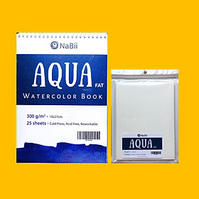 Combo Sổ vẽ màu nước chuyên nghiệp Nabii Aqua Fat A4 và tệp giấy A5 lẻ tách sẵn tờ