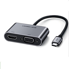 Cáp chuyển đổi USB-C dương Sang 1*HDMI âm, 1* VGA âm Vỏ Nhôm có hổ trợ USB-C PD Power cáp dài 25cm màu Xám Ugreen TC50505CM162 Hàng chính hãng.