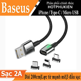 Mua Dây cáp sạc từ tính 3 in 1 sạc nhanh 3A trang bị 3 đầu sạc cho iPhone iPad Light / Type-C / Micro USB hiệu Baseus Zinc Magnetic Series 2 Cable Kit (chuẩn QC 3.0  tốc độ truyền dữ liệu cao 480Mbps  LED display) - hàng nhập khẩu