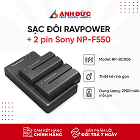 Bộ Sạc Đôi Ravpower + Kèm 2 Pin Dành Cho Sony NP-F550 RP-BC006 - Hàng Chính Hãng