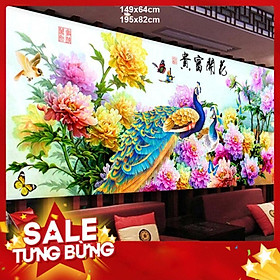 Mua Tranh thêu chữ thập chim công hn0776 149x64cm