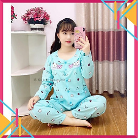 Bộ đồ bầu dài tay chất cotton họa tiết gấu xinh xắn mặc bầu và sau sinh BD914