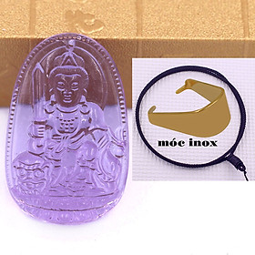 Mặt dây chuyền Phật Văn thù pha lê tím 3.6 cm kèm vòng cổ dây dù đen + móc inox vàng, Phật bản mệnh, mặt dây chuyền phong thủy