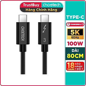 Mua Dây Cáp Thunderbolt 3 (Chuẩn Intel) Choetech Hỗ Trợ Truyền Tải 40Gbps  Sạc PD 100W  Video 4K @ 60Hz kép / 5K 0.7m A3007 - Hàng Chính Hãng