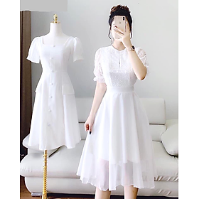 VÁY VOAN NỮ TRẮNG CAO CẤP PHỐI REN SÀNH ĐIỆU- HOTTREND
