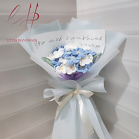 [Ảnh thật - Có sẵn] Bó hoa lưu ly xanh trắng 21 bông bằng len handamde