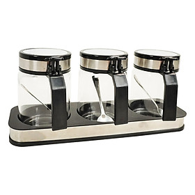 Mua Bộ 3 hũ thủy tinh đựng gia vị 300ml Kalpen SB2 kèm khay và muỗng Inox