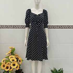 Váy Đầm Công Sở Nữ Thiết Kế Đẹp, Đầm Xinh Xòe Đi Chơi, Chiết Eo Chấm Bi Chất Vải Voan Lụa