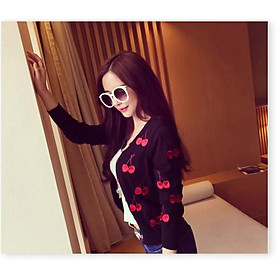Áo Khoác Len Cardigan Nữ, Áo Khoác Nhẹ Thu - Đông Thêu Cherry