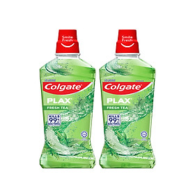 Bộ đôi Nước súc miệng Colgate diệt 99% vi khuẩn Plax trà xanh 500ml/chai