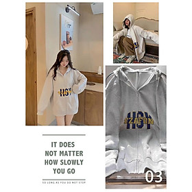 Áo Khoác Nỉ In Chữ H6Y Nỉ Nam nữ Dáng Rộng Mũ Trùm Màu Xám So Hot