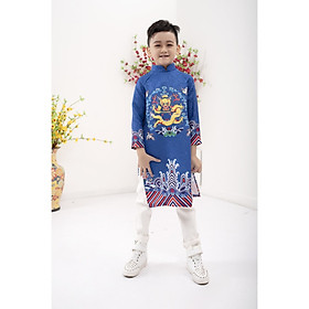 Áo dài cách tân bé trai cao cấp ADBT007 in hình rồng uốn lượn nhỏ