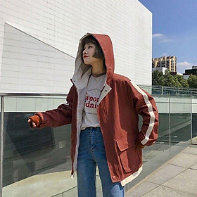Áo khoác kaki form rộng phối sọc tay QH013