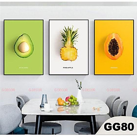 Mua Tranh treo tường canvas khung gỗ 3 bức phong cách hiện đại Bắc Âu tranh trái cây trang trí phòng khách phòng ngủ spa 80