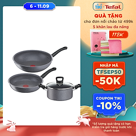 Bộ nồi chảo Tefal G134S495 Cook Healthy gồm Chảo 24cm, Chảo sâu 28cm, Nồi 20cm - Hàng chính hãng