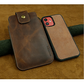 ao da điện thoại có sử dụng Ốp Lưng dùng để đeo lưng và cầm tay 17 pro 16 pro 15 pro da bò thật may thủ công bền đẹp - hàng chính hãng