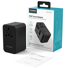 Mua Củ sạc Choetech PD5020 du lịch đa năng tích hợp thêm dây cáp sạc Type C  (35W)/ PD5021 (45W)/ PD5022 (70W)- Hàng chính hãng