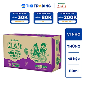 Thùng 48 hộp Thức Uống Sữa Tươi Trái Cây Tươi Nuvi Vị Nho 110ml - Tăng Cường Chiều Cao, Phát Triển Trí Não