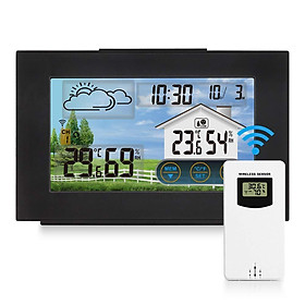 Trạm thời tiết không dây với cảm biến ngoài trời, máy đo nhiệt kế kỹ thuật số, đồng hồ báo thức, dự báo thời tiết, trạm thời tiết kỹ thuật số LCD điều khiển cảm ứng cho khu vườn phòng ngủ văn phòng tại nhà