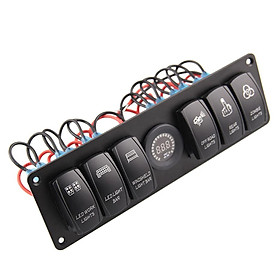 6 Gang Marine Ignition Toggle Rocker Switch Panel DC 12-24V with Voltmeter for