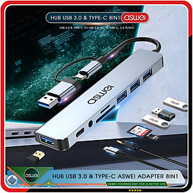 Mua Hub Chuyển Đổi USB Type C ASWEI 8 in 1 To USB 3.0  SD  TF  USB C  Audio 3.5mm - Hàng Chính Hãng