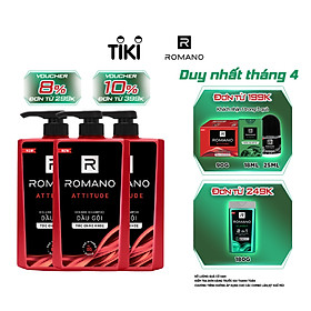 Combo 3 Dầu gội nam giới Romano hương thơm nước hoa Classic/ Force/ Attitude/ Gentleman 650g/chai - 4 hương thơm hương thơm sở hữu sẵn