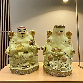 Tượng Thờ Thần Tài Thổ Địa RỒNG VIỆT, tượng Ông Thần phát màu vàng ngà cao cấp