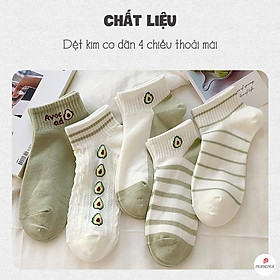 Bộ 5 đôi tất vớ nữ cổ ngắn - Kiểu họa tiết quả bơ dễ thương (giao màu ngẫu nhiên)