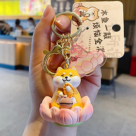 Móc Khóa Capybara Shiba Corgi Gấu Trúc Ngồi Hoa Sen Gõ Mõ Quà Tặng Móc Chìa Khóa_ Hàng chính hãng
