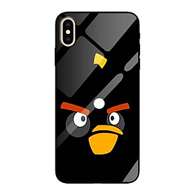 Ốp lưng kính cường lực cho iPhone Xs Max Nền Chim Angry Đen - Hàng Chính Hãng