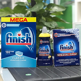 Combo Viên rửa bát Finish Classic 100 viên + Muối Finish 1.2kg + Nước làm bóng Finish 400ml