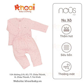 Bộ cài thẳng dài Nous xô Wrinkle họa tiết sao hồng - Chất liệu Nu xô 100% cotton thiên nhiên