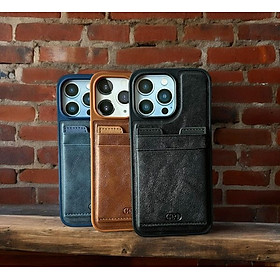 Ốp lưng da HDD có ngăn đựng thẻ kèm kệ chống lưng dành cho Iphone 15 Pro Max, 15 Pro, 15 Plus, 14 Pro Max siêu tiện lợi - Hàng chính hãng