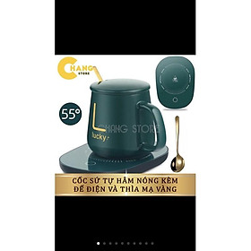 Mua Cốc hâm nókèm đế điện  Ly sứ kèm đế điện hâm nóng cafe  sữa  trà Tặng kèm thìa mạ vàng tiện lợi