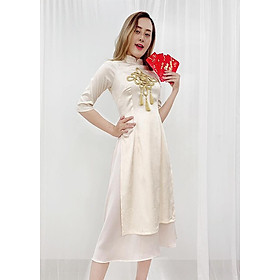Set Áo Dài Cách Tân Gấm Nữ Đính Họa Tiết Nổi Phối Phụ Kiện Đẹp Kèm Chân Váy ROMI 3170