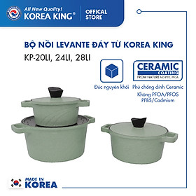 Bộ nồi xanh Levante đáy từ (Nồi, nắp bằng nhôm đúc, phủ men chống dính Ceramic, Ø20cm, 24cm,28cm)